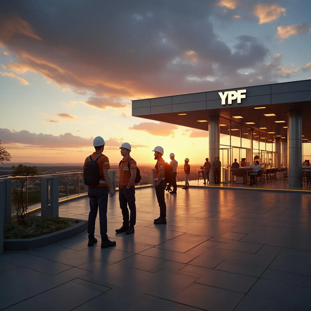 Estación YPF moderna con empleados